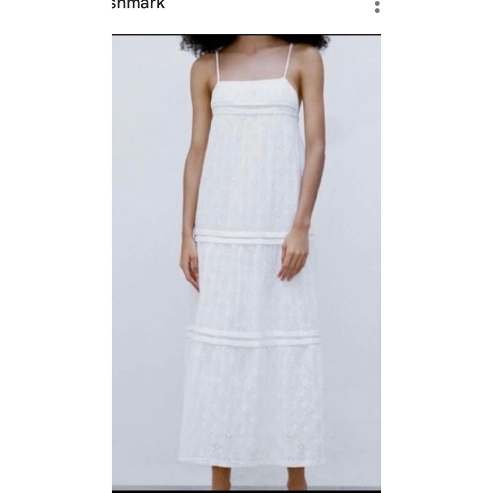 Zara White Eyelet Embroidered Tiered Maxi Dress - Large l